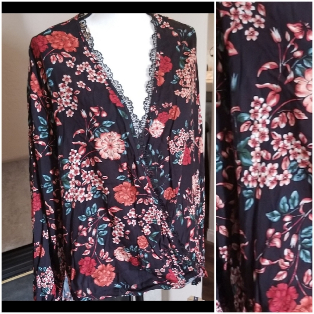 Democracy Floral Wrap Blouse NWT